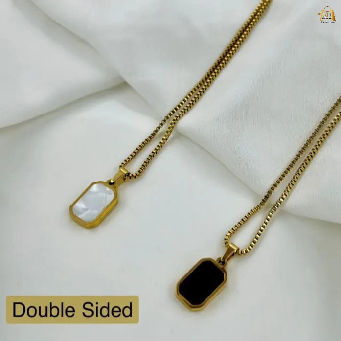 Double-Sided Rectangular Pendant Necklace – Black & White Stone