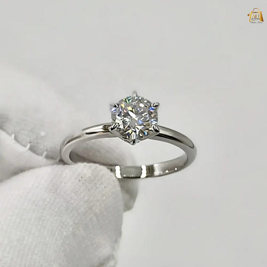 Classic Solitaire Diamond Ring – Silver Engagement Promise Ring