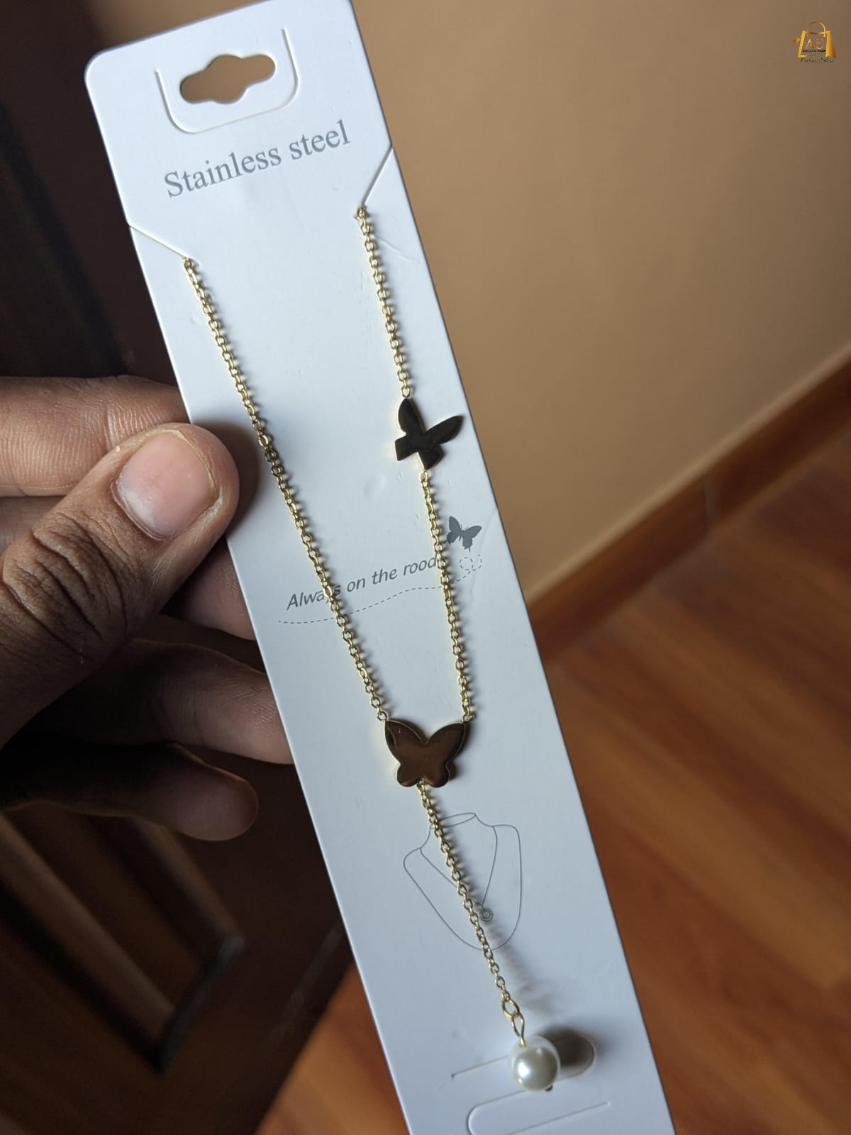 Double Butterfly Pearl Necklace – Elegant Chain for Women
