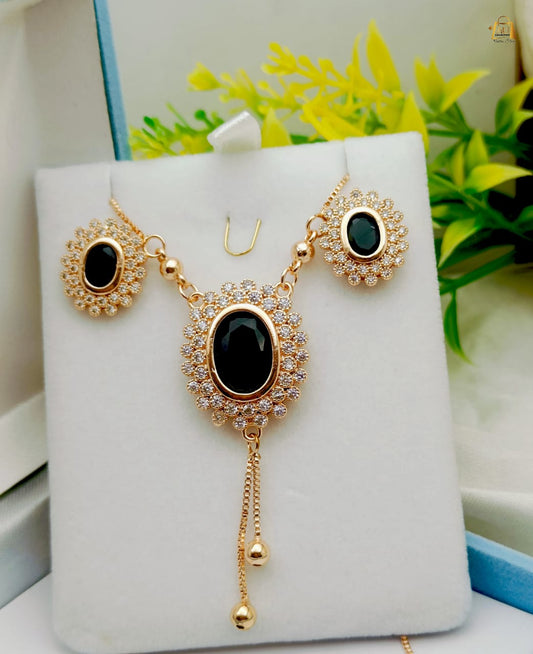 Black Oval Stone Zircon Necklace Set – Jewelry Set for Women