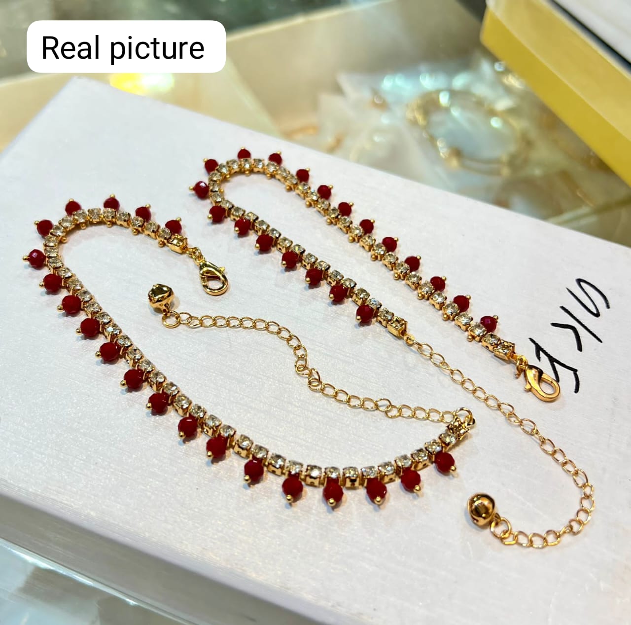 Traditional Gold-Plated Anklet with Red Beads – Elegant Payal for Womens/Girls