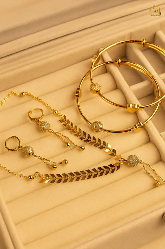 Party wear zircon ball locket set with pair bangle for girls