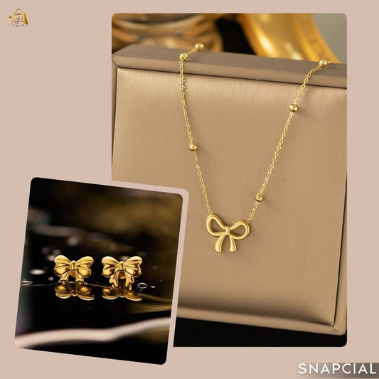 Bow Pendant Necklace & Earrings Set – Elegant Women’s Jewelry