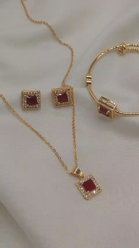 Elegant Square-Cut Crystal Jewelry Set – Necklace, Bracelet & Earrings For Womens/gorls